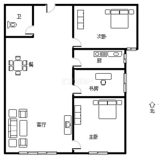 高铁新干线3室1厅1卫户型图