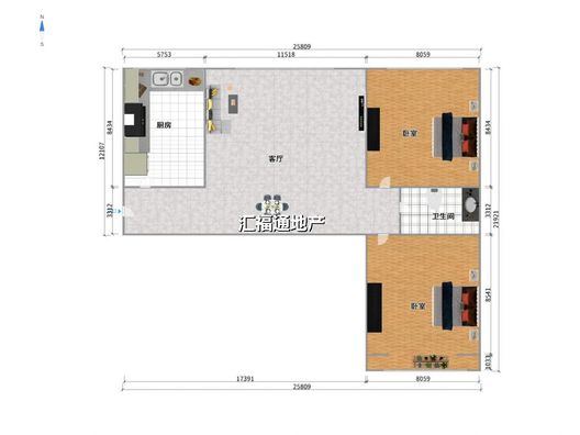 花溪渡2室1厅1卫户型图