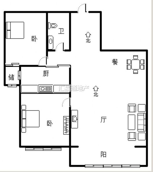 香港豪庭2室2厅1卫户型图