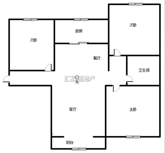 鹏渤印象城·牛津花园3室2厅1卫户型图