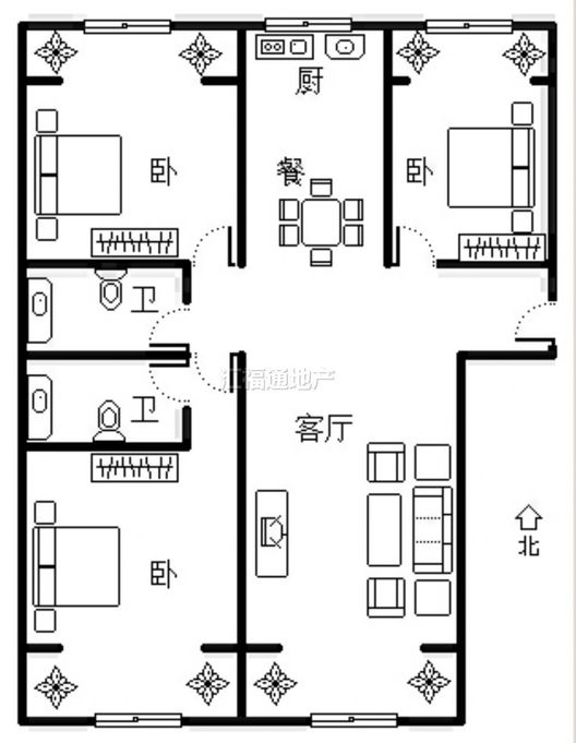 幸福城小区3室2厅2卫户型图