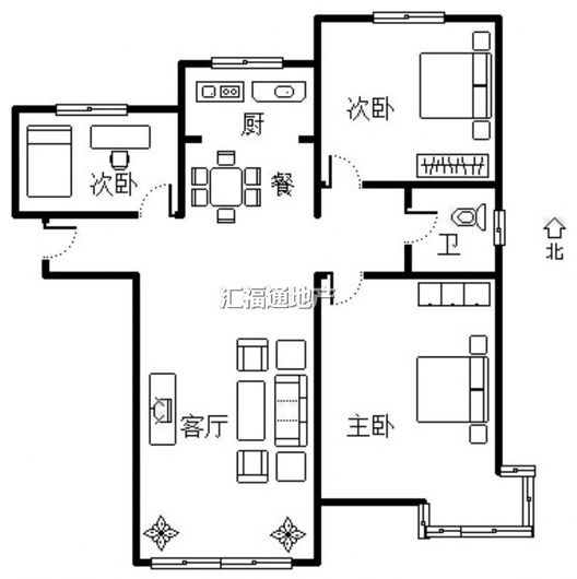 K2狮子城3室2厅1卫户型图