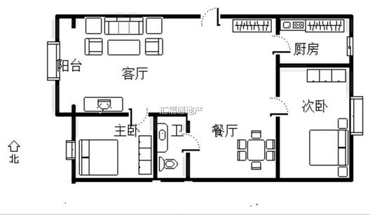 鹏润四季花园2室2厅1卫户型图