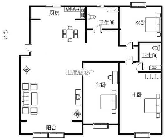 天地新城3室2厅2卫户型图