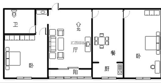 紫荆尚城2室2厅1卫户型图