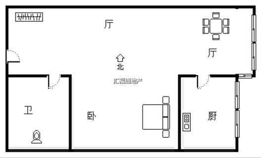 汇元新天地1室1厅1卫户型图