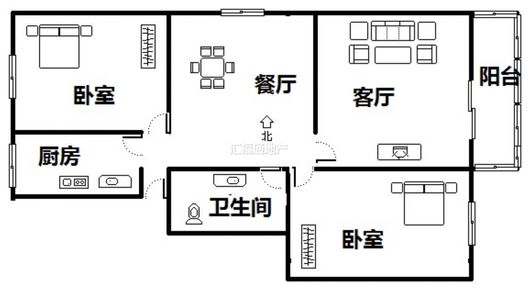 矿山局家属楼南院2室2厅1卫户型图