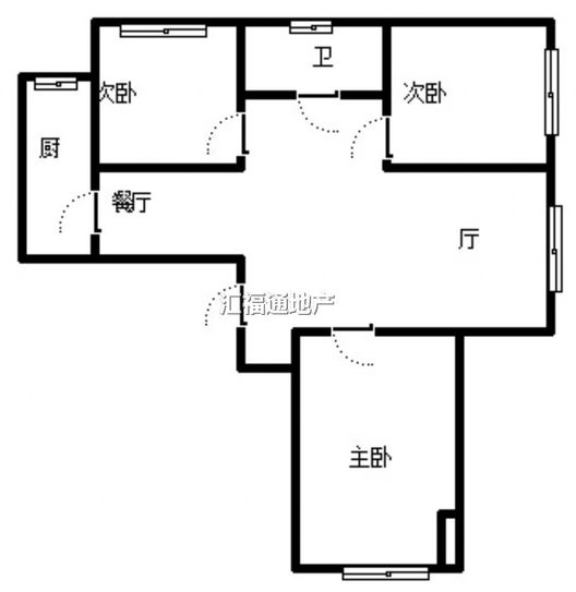 鸿坤理想湾3室2厅1卫户型图
