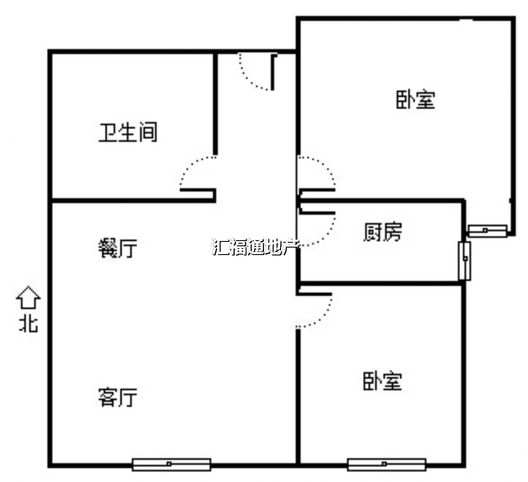 高铁新干线2室2厅1卫户型图
