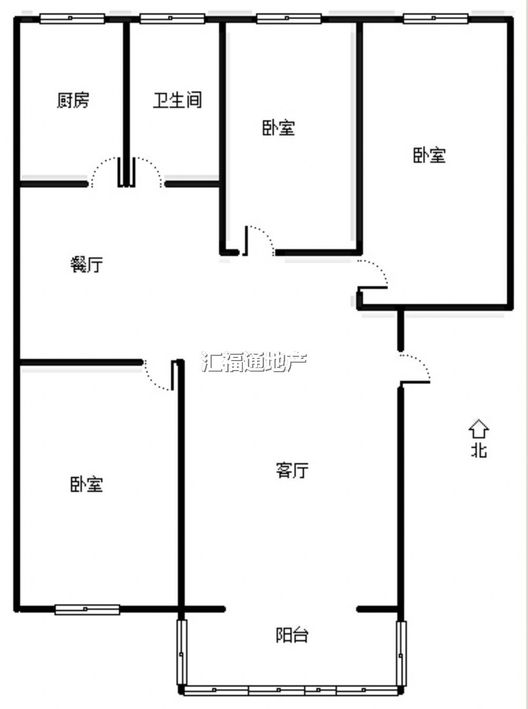 团结小区3室1厅1卫户型图