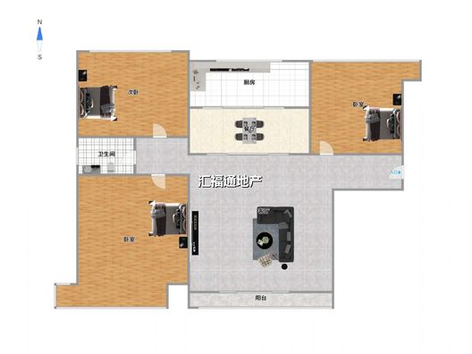 鹏渤印象城·牛津花园3室1厅1卫户型图