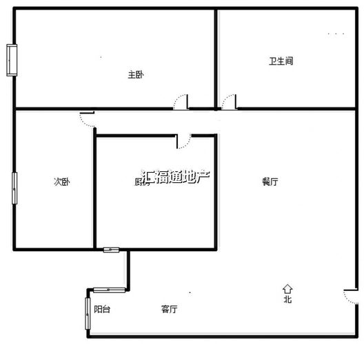 汇元新天地2室2厅1卫户型图