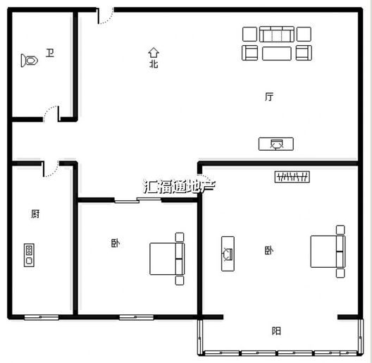 北京理想城2室1厅1卫户型图