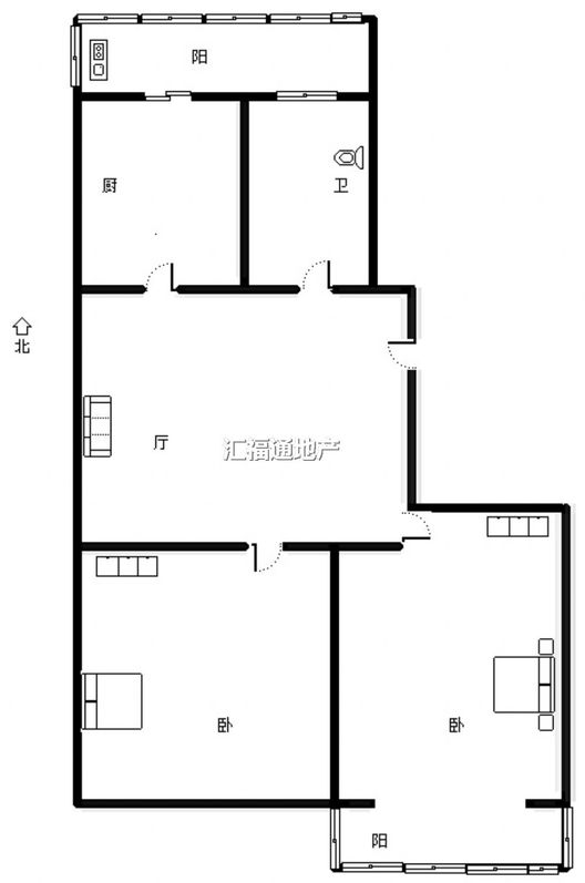 县府小区2室1厅1卫户型图