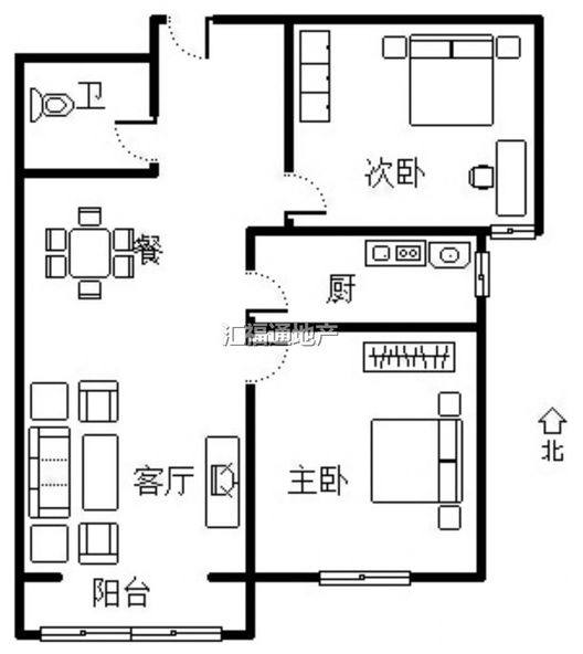 鹏渤印象城·牛津花园2室1厅1卫户型图