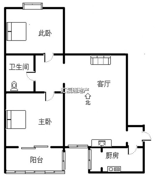 鼓楼商贸城2室1厅1卫户型图