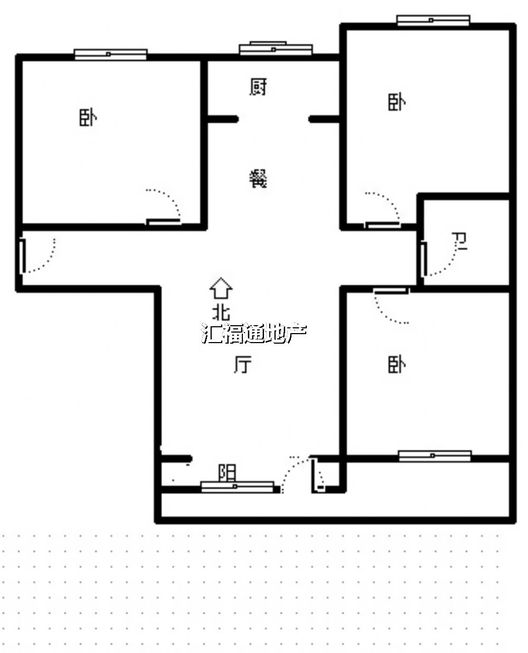 鹏渤印象城·牛津花园3室1厅1卫户型图