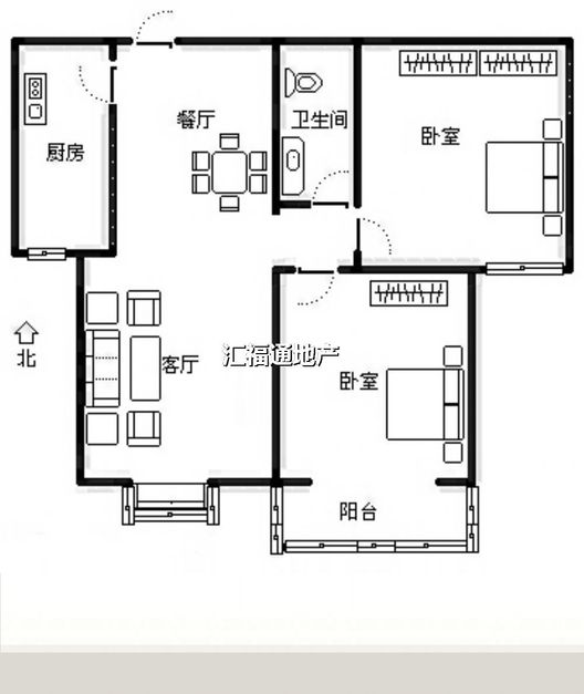 水岸花城2室1厅1卫户型图