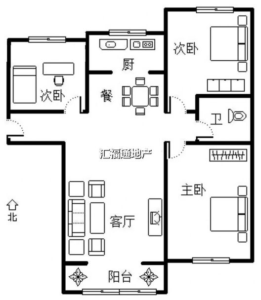 K2狮子城3室1厅1卫户型图