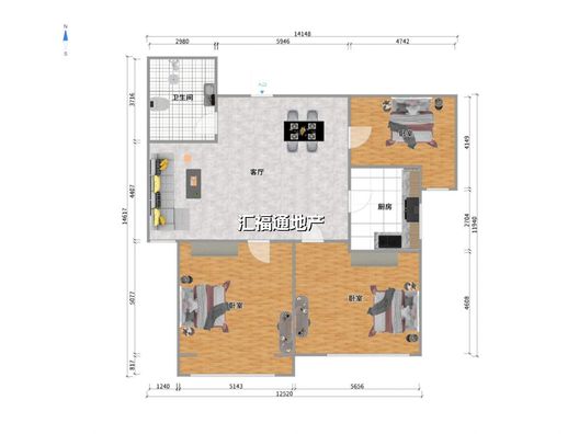 联合七号院3室2厅1卫户型图