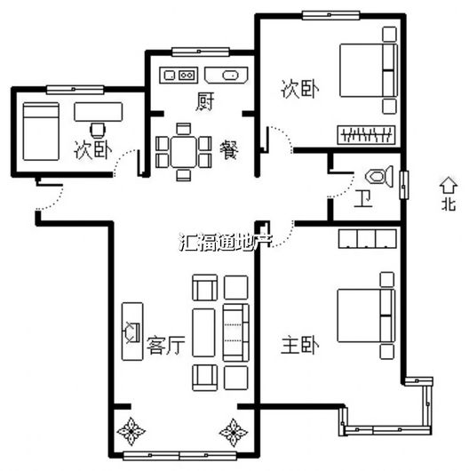 K2狮子城3室2厅1卫户型图