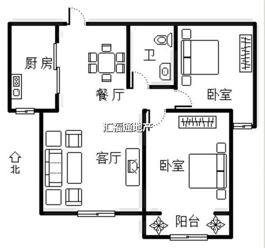 名流美域2室2厅1卫户型图