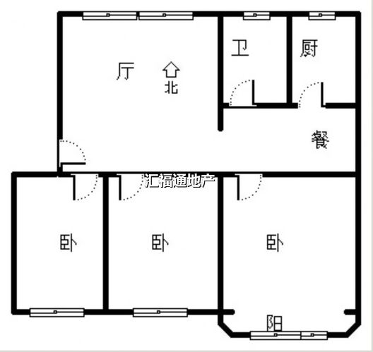工商局小区（冠云西路）3室2厅1卫户型图