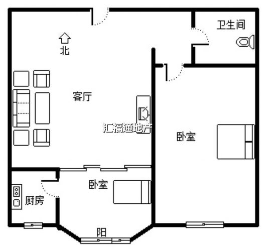 名流枫景五期2室1厅1卫户型图