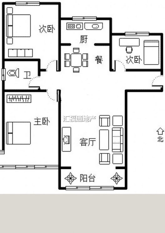 K2狮子城3室2厅1卫户型图