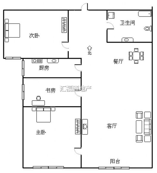 鸿坤理想湾3室2厅1卫户型图