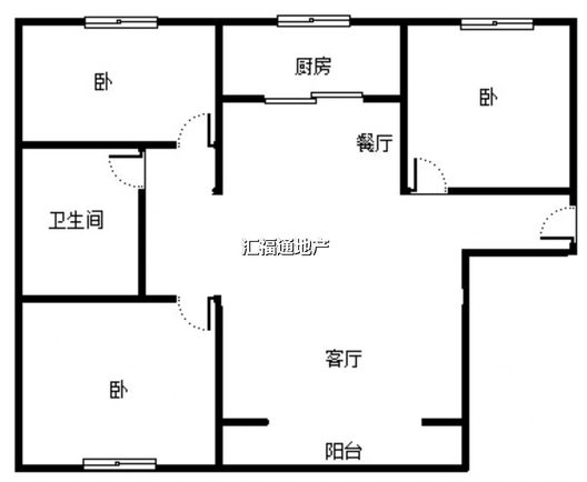 鹏渤印象城·牛津花园3室2厅1卫户型图