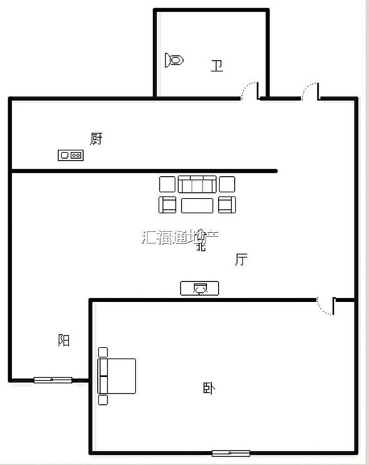 新加坡花园1室1厅1卫户型图