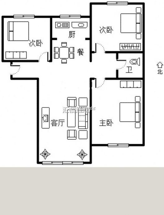 K2狮子城3室2厅1卫户型图
