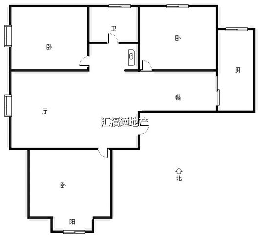 鸿坤理想湾3室2厅1卫户型图