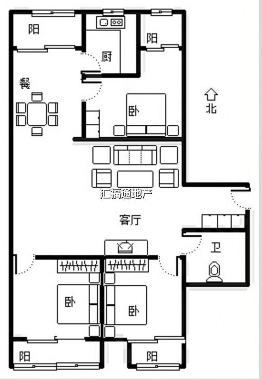 汇元尚品3室2厅1卫户型图