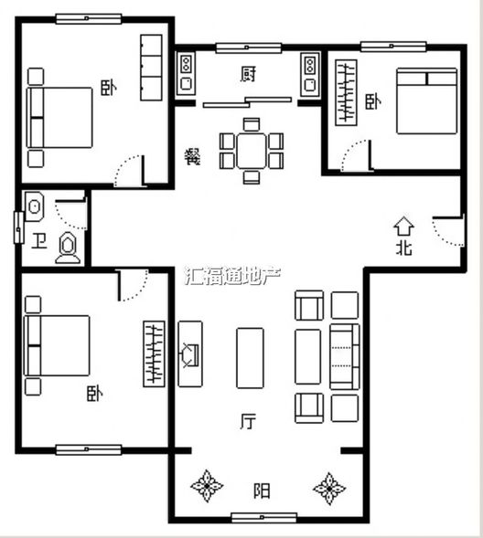 K2狮子城3室2厅1卫户型图