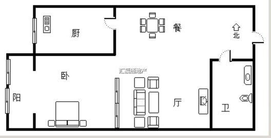 汇元上城1室1厅1卫户型图