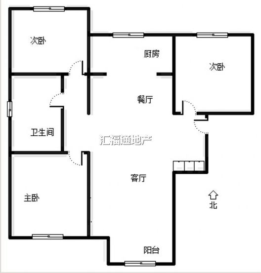 鸿坤理想湾3室2厅1卫户型图