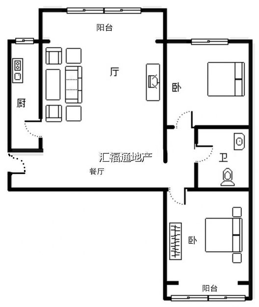 名流美域2室2厅1卫户型图