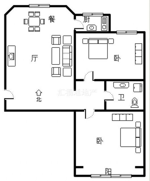 名流枫景五期2室2厅1卫户型图