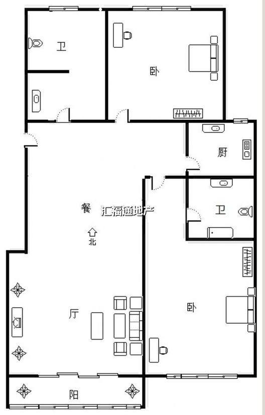 鸿盛凯旋门2室2厅2卫户型图