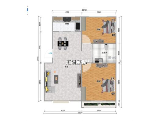 新府阳光二号院2室2厅1卫户型图