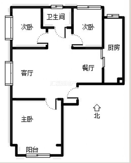 鸿坤理想湾3室2厅1卫户型图