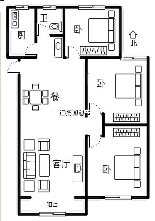 平安D区3室2厅1卫户型图
