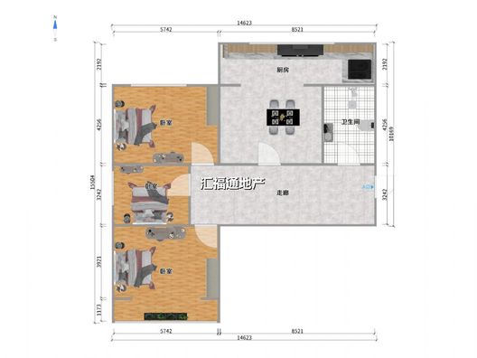 华北铝业生活小区（北院）3室1厅1卫户型图