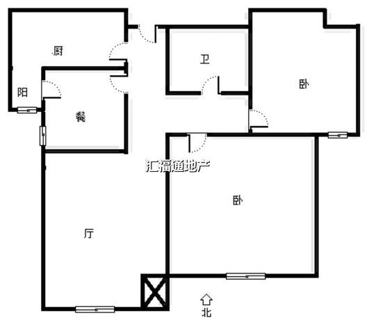 鸿坤理想湾2室2厅1卫户型图