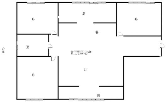 鹏渤印象城·牛津花园3室2厅1卫户型图