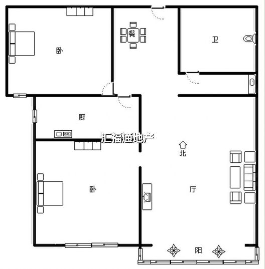 平安D区2室1厅1卫户型图