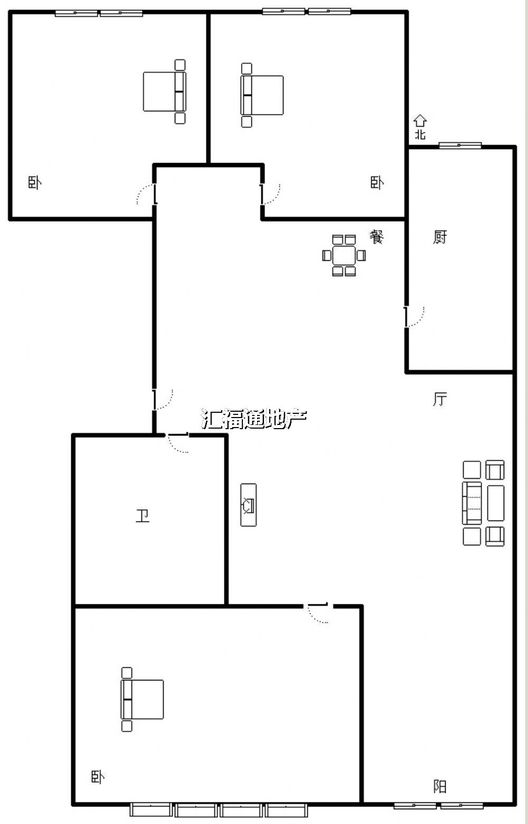 云景城3室2厅1卫户型图