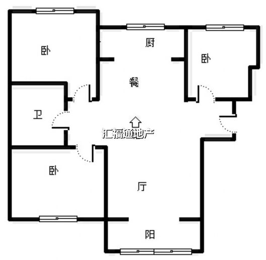 鹏渤印象城·牛津花园3室2厅1卫户型图